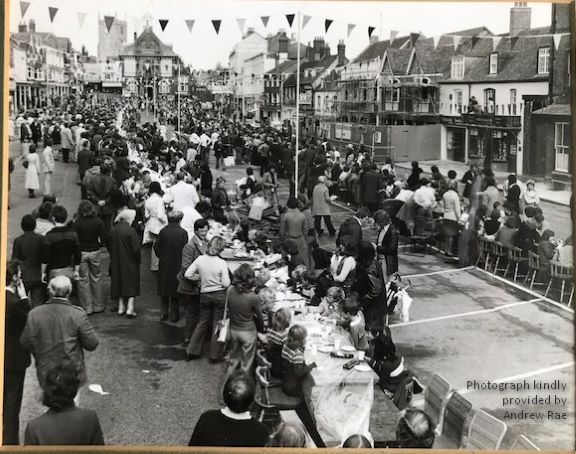 Andrew-Rae-Image-High-Street-Party-black and white image of a street party