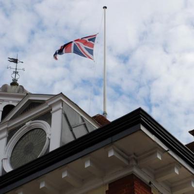 a flag flying at half mast