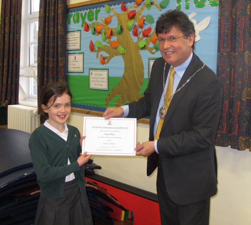 The Mayor congratulating winner Cooper Wilson at St Peters School